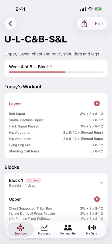 Callus program detail screen turning into workouts