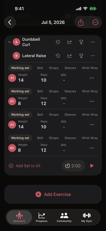 Callus superset view grouping exercises into rounds